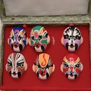 Vintage 6 Chinese “Hand Painted”Porcelain Opera Masks